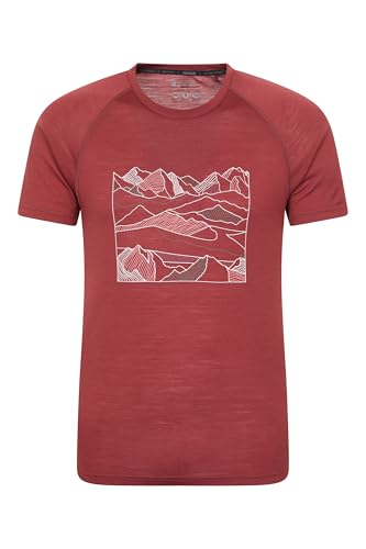 Mountain Warehouse Quest Mens Merino Printed T-Shirt - Front Print Casual Tee, Soft Merino Blend Top, Antibacterial, Quick Dry - Best for Outdoors, Hiking & Travelling Burgundy XL