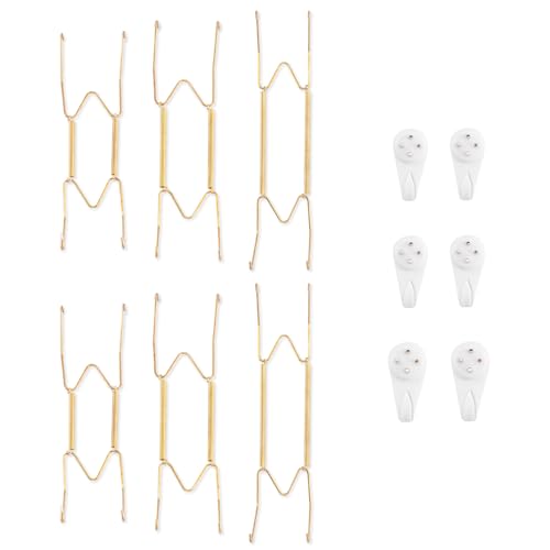 Bilillo 6 Pcs Plate Hangers for the Wall, 8/10/12 Inch Invisible Decorative Wire Plate Holders, Plate Hangers for Display Various Sizes with Wall Hooks for Decorative Plates and Arts Gold