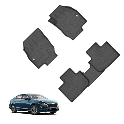 Image of GFX TPV Premium 3D Life Long Car Floor Mats Compatible With Taigun /Kushaq (2021) Onwards And Slavia /Virtus (2022) Onwards Automatic & Manual,Black