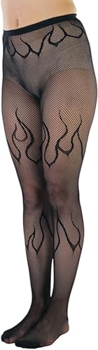 Image of ToBeInStyle Women's Flame Burning Fire Tights w /Devil-Inspired Print Hosiery