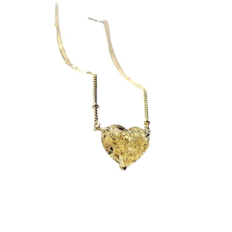 Collier en argent 925 avec pendentif coeur zircon 5A jaune pour femme