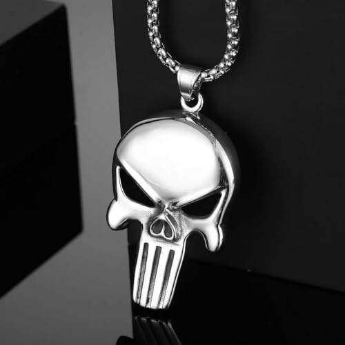 Mens Silver Punisher Skull Pendant Necklace Gothic Punk Retro Rock Biker Jewelry4