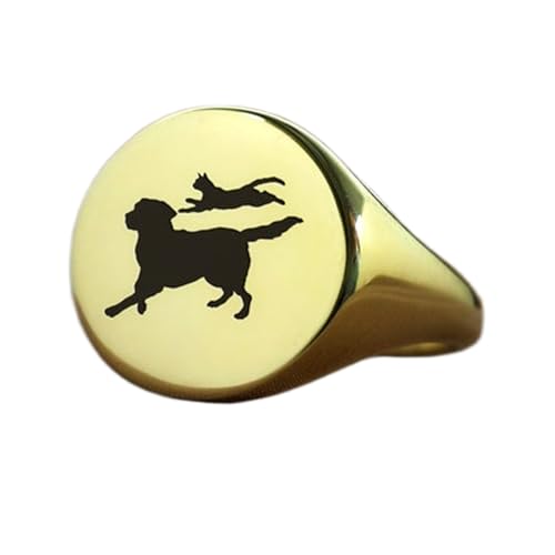 Bague ronde chat et chien en argent 925 plaqué or fait main style vintage