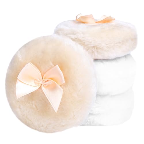 4 Pcs Large Fluffy Powder Puff Ultra Soft Body Powder Puff Washable Reusable Makeup Puffs Soft Face Body Powder Puffs Wet Dry Makeup Tool for Face powder (White*2,Beige*2)