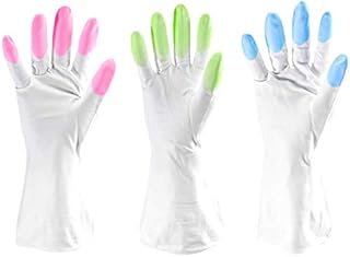 TRIXES Rubber Gloves - Pack of 3 Pairs - Washing up Gloves - Cleaning Gloves - Gardening Gloves for Men Women - Non-Slip Multipurpose Household Gloves - Colour Tipped - Pink Green & Blue - Large