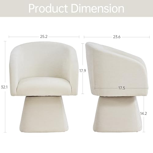 Image of VKNOW Upholstered Swivel Dining Chairs Set of 2 with Barrel Back and Arm | Modern Accent Arm Chair with Thickened Cushion, Soft Chenille Fabric, for Dining Room, Living Room, Vanity, Beige