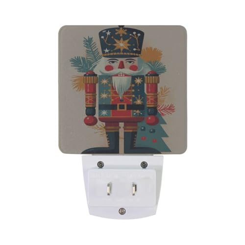 Image of Nutcracker Christmas Print Night Lights 2 Pack Plug-in Wall Led Nightlight Auto Dusk-to-Dawn Sensor Lamps for Bedroom Kitchen Bathroom