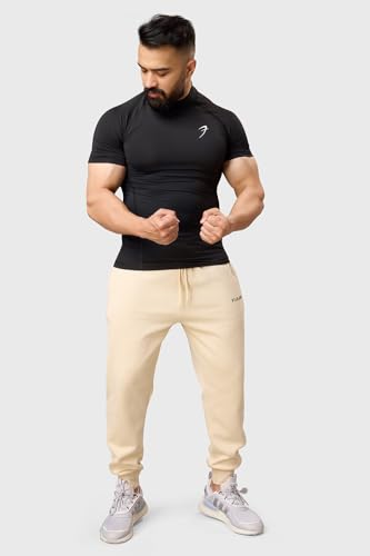 Image of Men Half Sleeves Slim Fit Compression High Neck Sports and Gym Tshirt