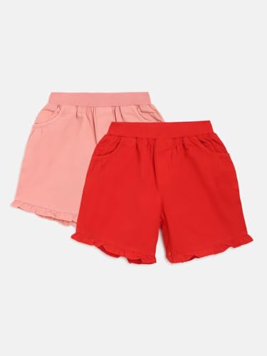Image of Li'l Tomatoes Girls 100% Cotton Combo Shorts Pack of 2 | Soft & Breathable Summer Shorts | Elastic Waist Casual Wear | 2-14 Years