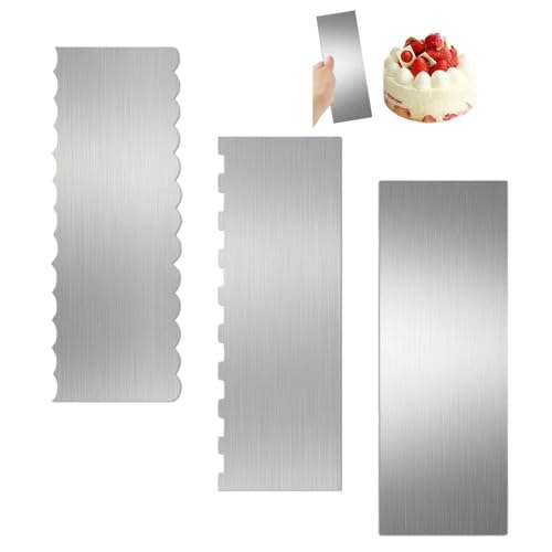 GIDWRIY 3 Piezas Raspador de Tartas,Espátula para Decorar Tartas,Rascador Liso para Crema de Metal,Espatula Reposteria Acero Inoxidable,Espátulas para Pasteles,Herramientas para Decoración de Tarta