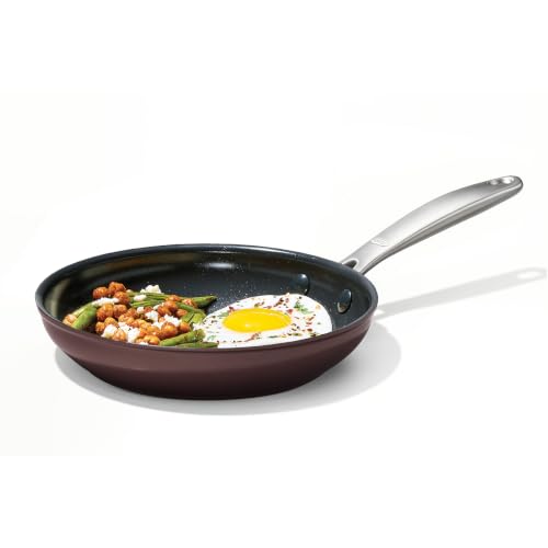 Image of OXO Enhanced 8 inch Frying Pan Skillet, PFAS-Free Ceramic Nonstick Cookware, Stainless Steel Handle, Eggs & Omelets, Dishwasher & Oven Safe, Dark Burgundy
