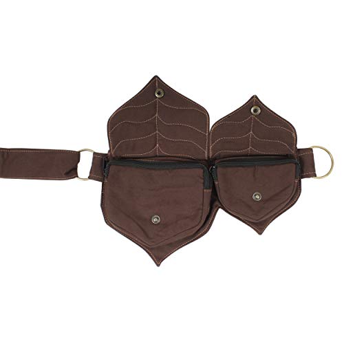 Image of Cotton two Leaf Pocket Waist Belt-Brown