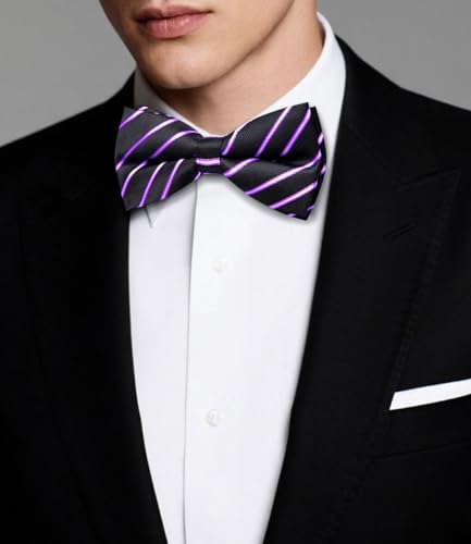Image of Dubulle Mens Paisley Striped Bowtie Set Pre-tied Bowtie for Men and Pocket Square Set Wedding Business