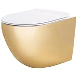 Rea - Wc Sospeso, Carlo Mini Tornado Nf Gold White, Oro Bianco 49X36,5X35cm, Sedile Incluso