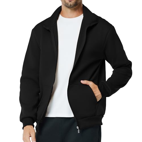 Men's Fleece Full Zip Up Sweatshirt Casual Lightweight Long Sleeve Mock Neck Jackets with Pocket