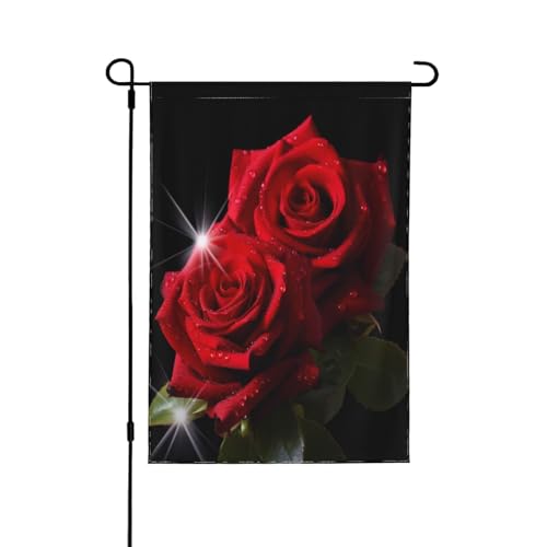 Drapeau de jardin en polyester à motif roses rouges avec impression premium double face