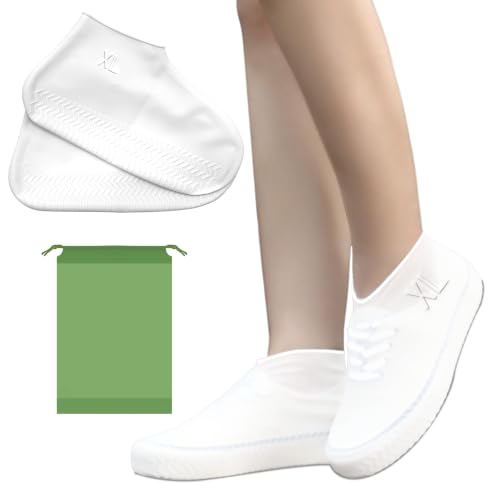 2 Pairs Silicone Waterproof Rain Shoe Covers Reusable White XL