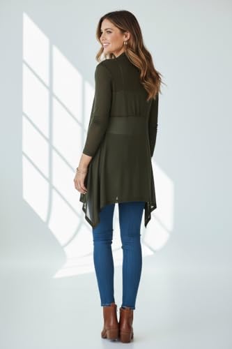Image of ToBeInStyle Womens Open Front Long Sleeve Lightweight Asymmetrical Draped Cardigan with Side Pockets