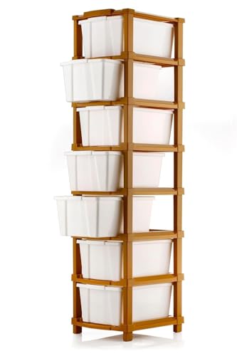 Image of TEKCOOL Plastic Drawer Organizer Self Standard Rectangular Multi Purpose Modular Drawer System Large Chest of Drawer Organizer for Home Office,Product Dimension When assembeled (7XL, Brown hex);'