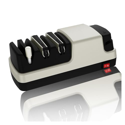 Aiguiseur Couteaux Electriques 4 en 1 Aiguiseur Couteaux Professionnel Avec Des Abrasifs 100% Diamantés Et Des Guides D'angle De Précision. Aiguiseurs,Silver