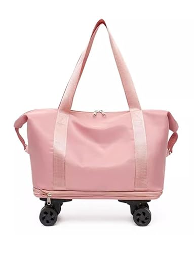 Foldable Duffel Bag Expandable Travel Bag with Removable Wheels Checked Bag Luggage(Pink)
