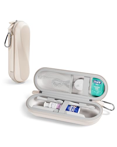 ProCase Electric Toothbrush Travel Case for Oral-B Pro/iO/Smart & Philips Sonicare Universal Water-Resistant Hard Protective Storage Bag with Mesh Pocket for Accessories -M Beige