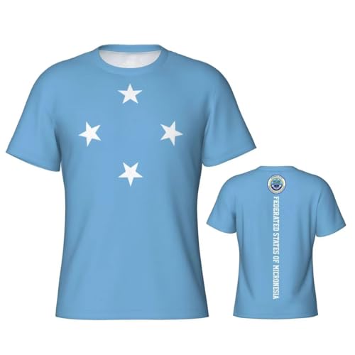 Drapeau des États Fédérés De Micronésie T-Shirt Impression en 3D Drapeau National Manche Courte Col Rond Loose Sport Casual Respirant Séchage Rapide Tee Maillot pour Adultes,Bleu