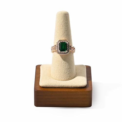 Oirlv Elegant Beige Ring Stand with Wooden Base Premium Ring Holder & Display Stand for Jewellery Storage Scratch Resistant Microfibre Surface
