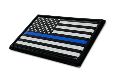 Image of Elektroplate Police Thin Blue Line USA Flag Black Frame Medium All Metal Emblem for SUVs | Universal Fit at 3.8 inch x 2.5 inch | Weatherproof