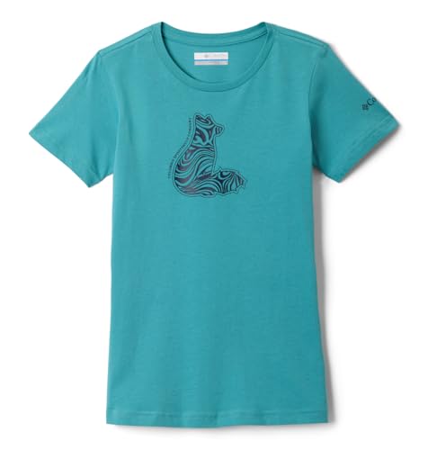 Columbia Youth Girls Mission Lake Short Sleeve Graphic Shirt, Teal/Foxy Swirl, XX-Small