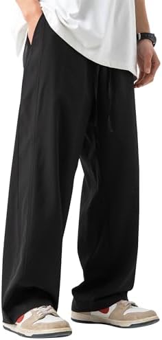 （05:30時点） [Easykode] 冷感 ワイドパンツ メンズ 涼しい ズボン 夏服 アイスシルクパンツ ロング丈 ボトムス ストレート イージーぱんつ 夏用 ゆったり 無地 スラックス 軽快 大きいサイズ カジュアル men pants 春 夏 black XL