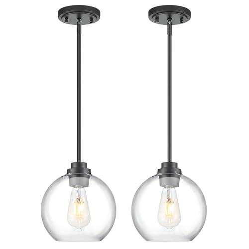 Audickic 2 Pack Pendant Lights Kitchen Island, 8' Black Pendant Light Fixtures with Globe Clear...