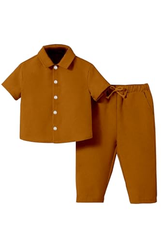 Image of Fashion Dream Boy's Cotton Blend Solid Co-ord Set|Clothing Set|Combo Set|Casual Wear|Coordinate Outfit for Boys|Shirt pant Set|Two-Piece Set
