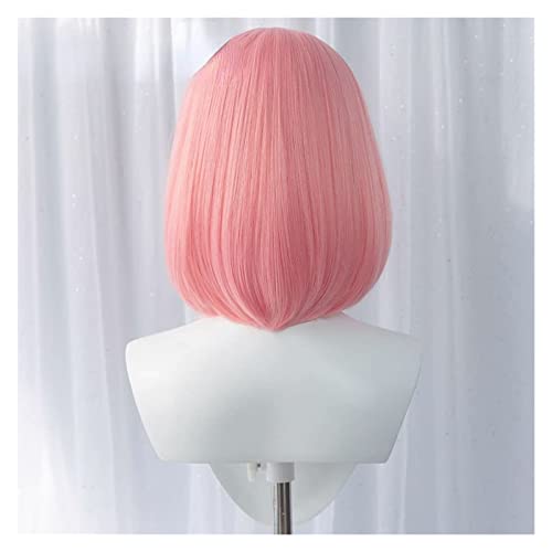 ZUKKY Peruca de cosplay de anime, peruca Haruno Sakura, perucas de cabelo curto Bob rosa com touca d