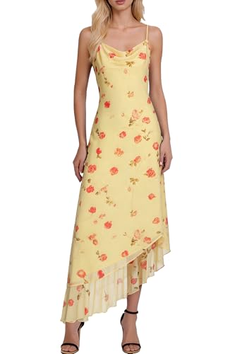 Women's 2026 Floral Cami Dress Sleeveless Cocktail Party Spaghetti Strap Wedding Guest Long Maxi Dresses Yellow