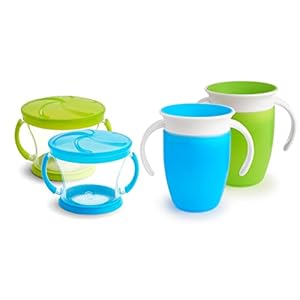 Munchkin Miracle 360 Trainer Cup and Snack Catcher, 4 Piece Set, Blue/Green