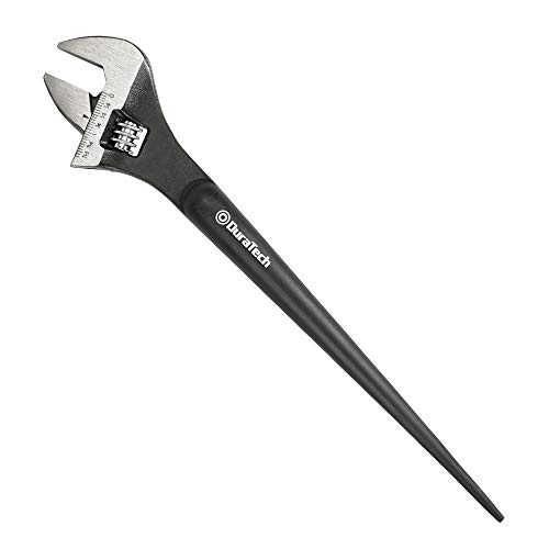 Image of DURATECH 12-Inch Adjustable Construction Spud Wrench | Black Oxide Finish, CR-V Steel, SAE and Metric Scale Marked, Alignment Holes and Tail Crowbar Features