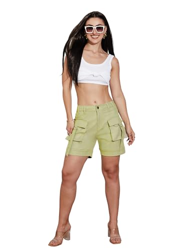 Image of Miss Chase Women's White Regular High Rise Clean Look Regular Stretchable Denim Shorts