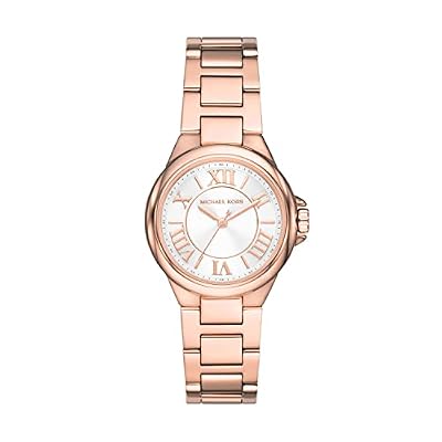 Michael Kors Orologio Camille da donna, movimento cronografo al quarzo da 33 mm con cinturino in acciaio inossidabile, 33 mm, Tono oro rosa e bianco