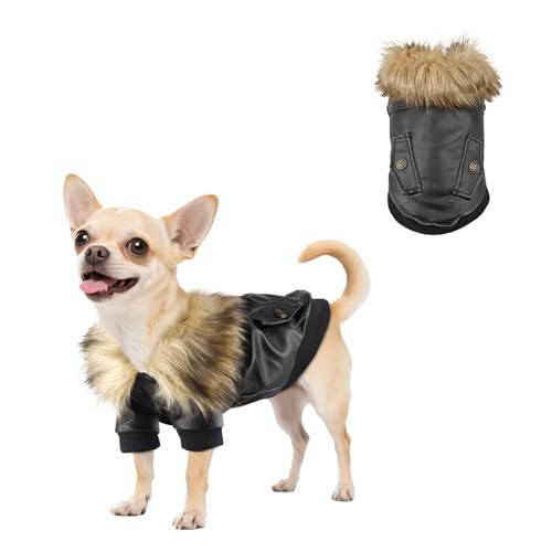 PETLESO Hundebekleidung Winter Hundemantel Warm Fleece Hundejacke Aufknöpfen Leder Winterjacke für Kleine und Mittelgroße Hunde - S