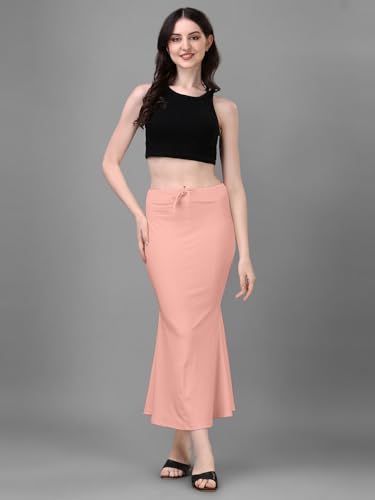 Image of Women's Saree Shapewear Petticoat, Cotton Blend Stretchable Mermaid Skirt, High Waist Tummy Control, Smooth Curve Fit with Adjustable Drawstring