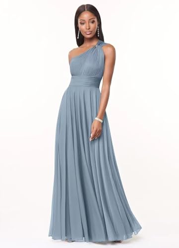 One Shoulder Chiffon Bridesmaid Dresses for Women Pleated Formal Party Dress A Line Corset Prom Gowns with Pockets ABCP1684