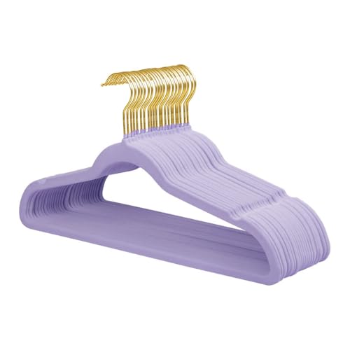 Mangotree Velvet Coat Hangers with 360&deg; Swivel Gold Hook, Non-Slip Felt Suit Hangers, Ultra-Thin Space Saving Clothes Hanger for Jacket, Sweater, Shirt, Dress, Pants (22 Pack, Purple)
