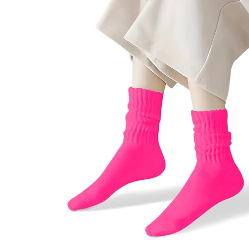 Image of COUVER Womens Scrunched Slouch Socks Soft Cotton Breathable Retro Crew or Knee High, Multiple Colors