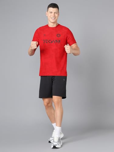 Image of TECHNOSPORT Men Cricket Fan T-Shirt IPL Printed Casual Sportswear Tee Typography Print Slim Fit Round Neck Short Sleeve Polyester Sports Tshirt for MenIPL MensJersey
