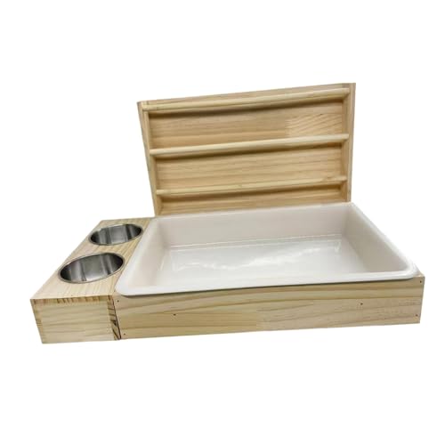 Râtelier à Foin en Bois, Mangeoire à Foin 3 en 1 pour Lapin, Distributeur de Foin pour Lapin avec Bols, Accessoire pour Cage, Bac à Litière, Cochon...
