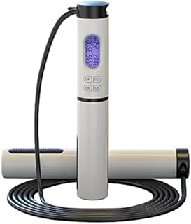 Macwick Professional Digital Calorie Counting Skipping Rope, Adjustable Cable 3m with Non-Slip Rubber Handles, Home Workout Gym Crossfit Boxing Fitness Men Women Jump (Black and White)