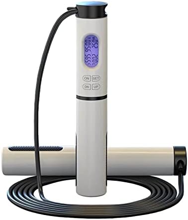 Macwick Professional Digital Calorie Counting Skipping Rope, Adjustable Cable 3m with Non-Slip Rubber Handles, Home Workout Gym Crossfit Boxing Fitness Men Women Jump (Black and White)