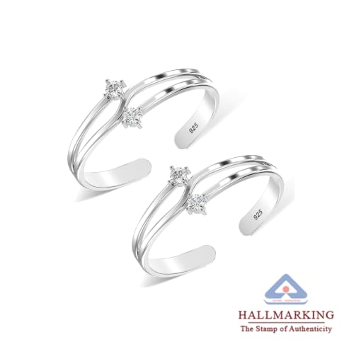 Image of TRUESILVER ACPL 925 Sterling Silver Toe Rings for Women (Adjustable) BIS Hallmarked Multi-Design Bichiya | Pure Chandi Foot Jewelry | Gift for Mom, Anniversary, Birthday, Wedding