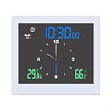 Sveglia digitale con monitor della temperatura interna e dell'umidità, doppio allarme, snooze, conto alla rovescia, impermeabile IP65, nero (bianco)